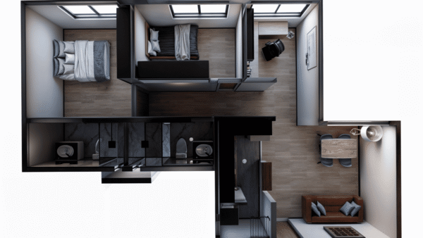 Este diseño para vivienda de interés social (VIS) se enfoca en optimizar cada metro cuadrado a través de una distribución funcional y equilibrada. El apartamento cuenta con dos habitaciones, un estudio, cocina abierta, zona de estar-comedor, y dos baños bien resueltos, todos conectados por una circulación fluida que maximiza el aprovechamiento del espacio.
Los materiales seleccionados —pisos laminados de tono cálido, revestimientos marmoleados en zonas húmedas y acabados en madera natural— aportan una estética moderna y acogedora sin comprometer la economía del proyecto.
La iluminación natural se convierte en protagonista gracias a una planificación estratégica de vanos y ventanas, permitiendo que cada ambiente reciba luz directa durante el día, mejorando el confort térmico y visual del usuario.
Este proyecto demuestra que la arquitectura bien pensada puede elevar la calidad de vida, incluso en espacios compactos, sin perder estilo ni funcionalidad.<br />
<a href="/vis" class="btn-proyecto" target="_blank">Ver Proyecto</a> Diseño inteligente para apartamento VIS – Eficiencia, confort y estética